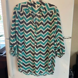 Turquoise/Grey blouse - M